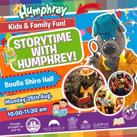Information flyer with photos of Storytime with Humphrey