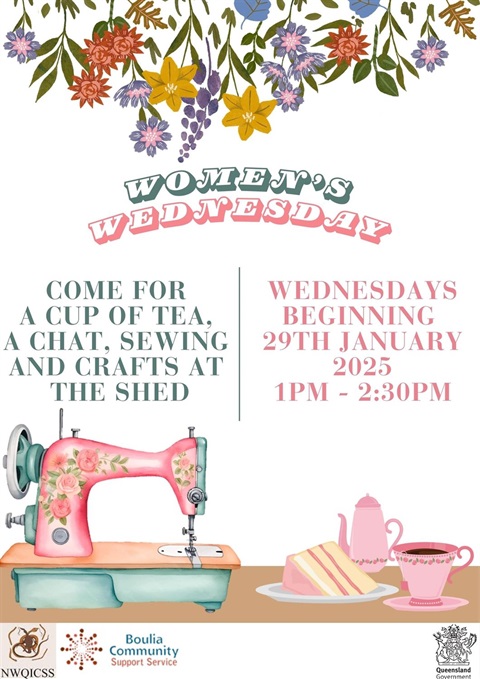 Sewing machine with a cup of tea and cake